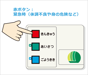 赤ボタン：緊急時(体調不良や身の危険など)